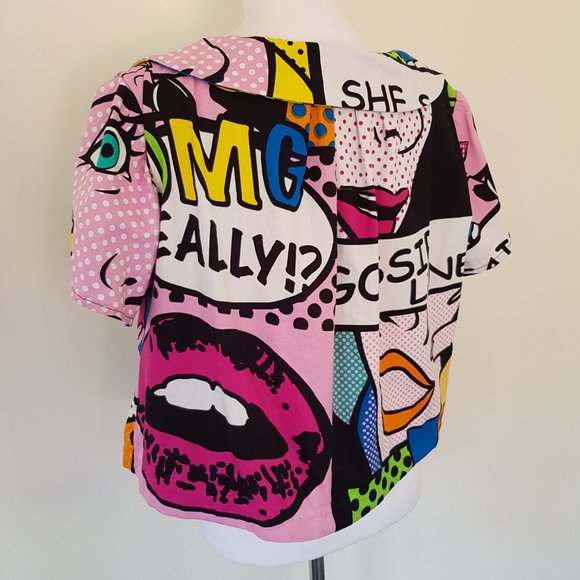 Unique Handmade Button Through Cartoon Short Crop Blouse Top Cosplay Relaxed Fit - Picture 7 of 12